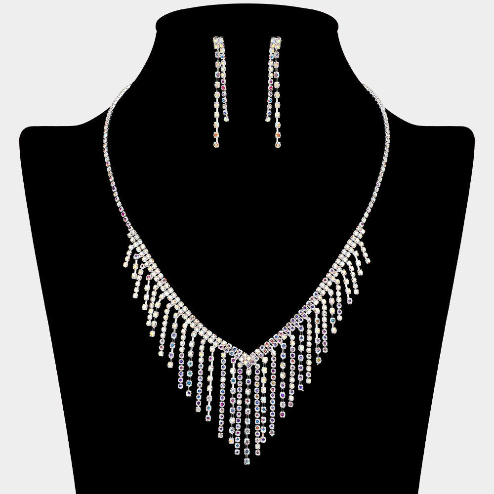 Cascading Fringe Rhinestone Necklace