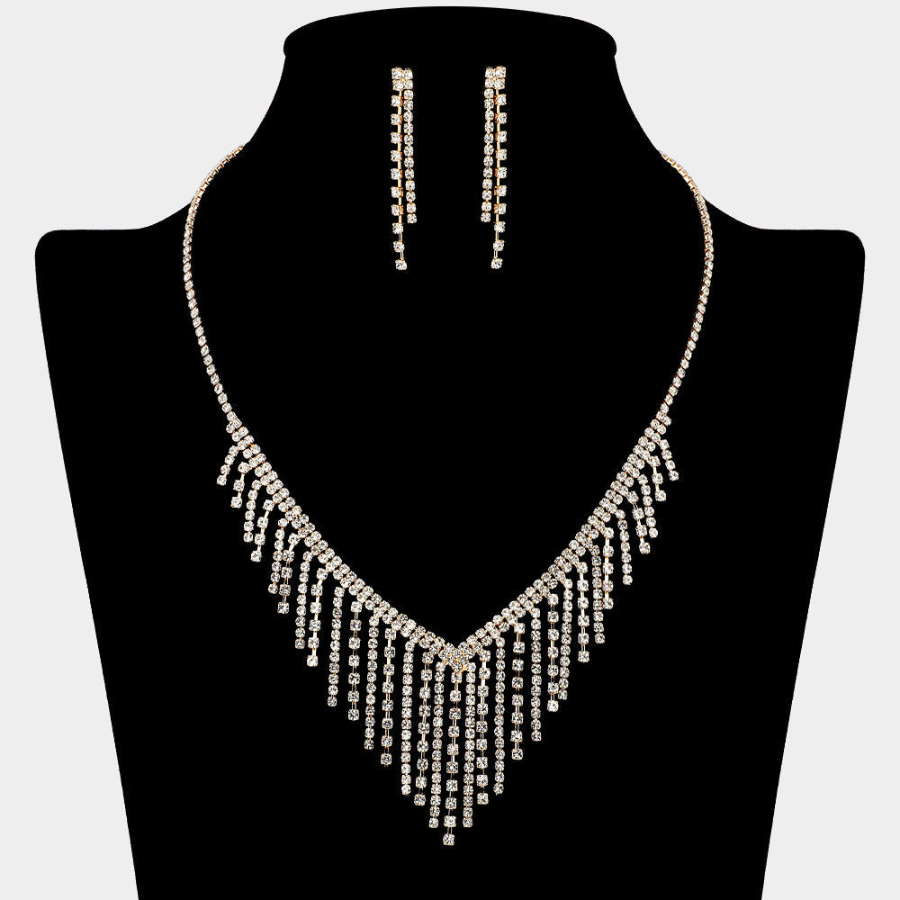 Cascading Fringe Rhinestone Necklace