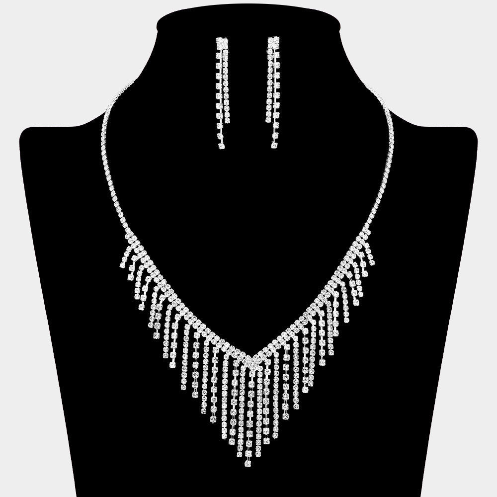 Cascading Fringe Rhinestone Necklace