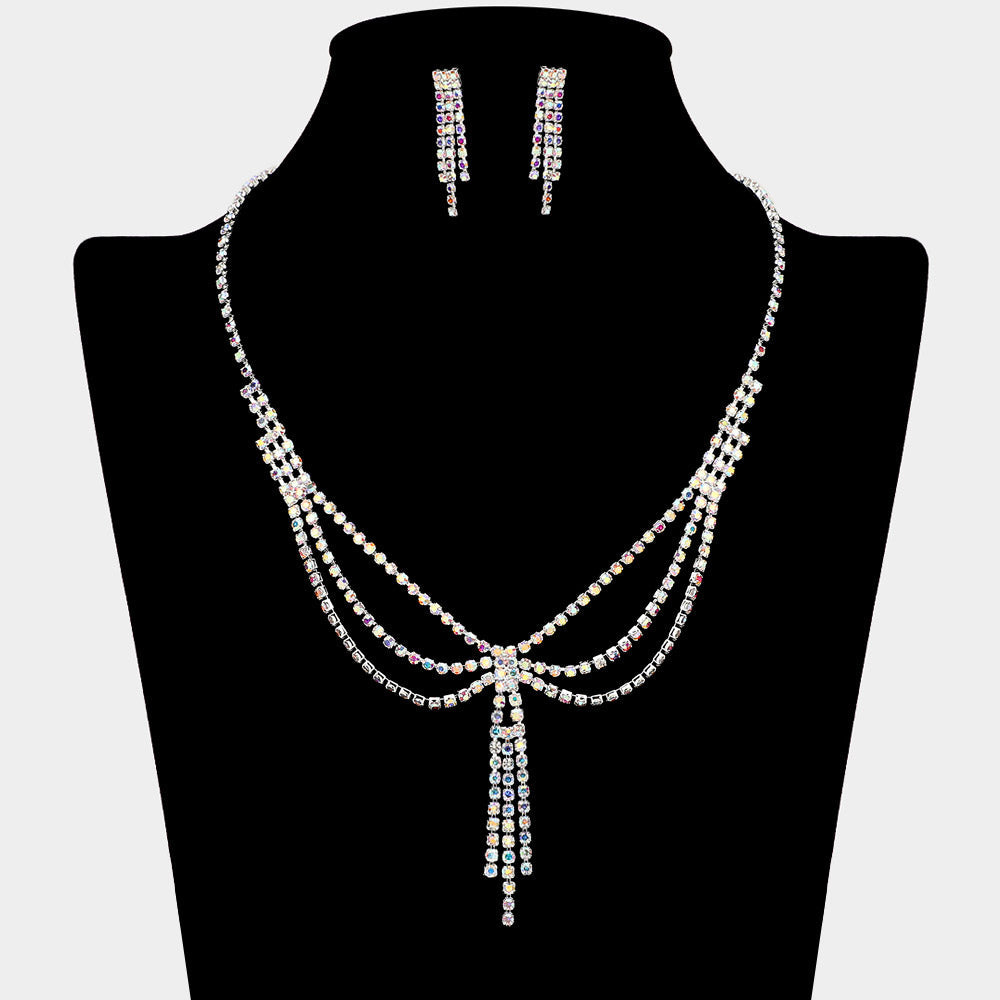 Layered Draped Rhinestone Tassel Necklace