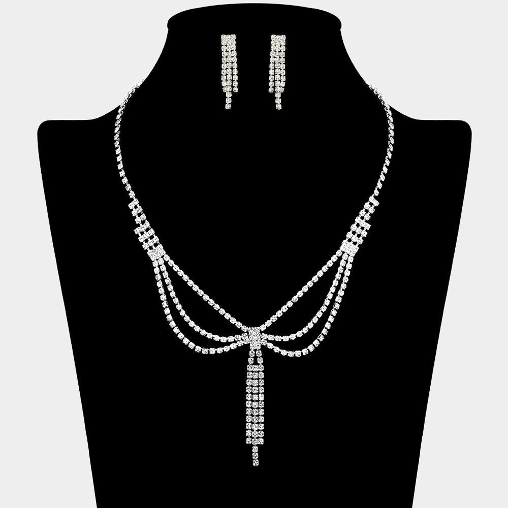 Layered Draped Rhinestone Tassel Necklace
