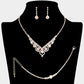 CZ Flower Pointed Rhinestone Paved Necklace Jewelry Set