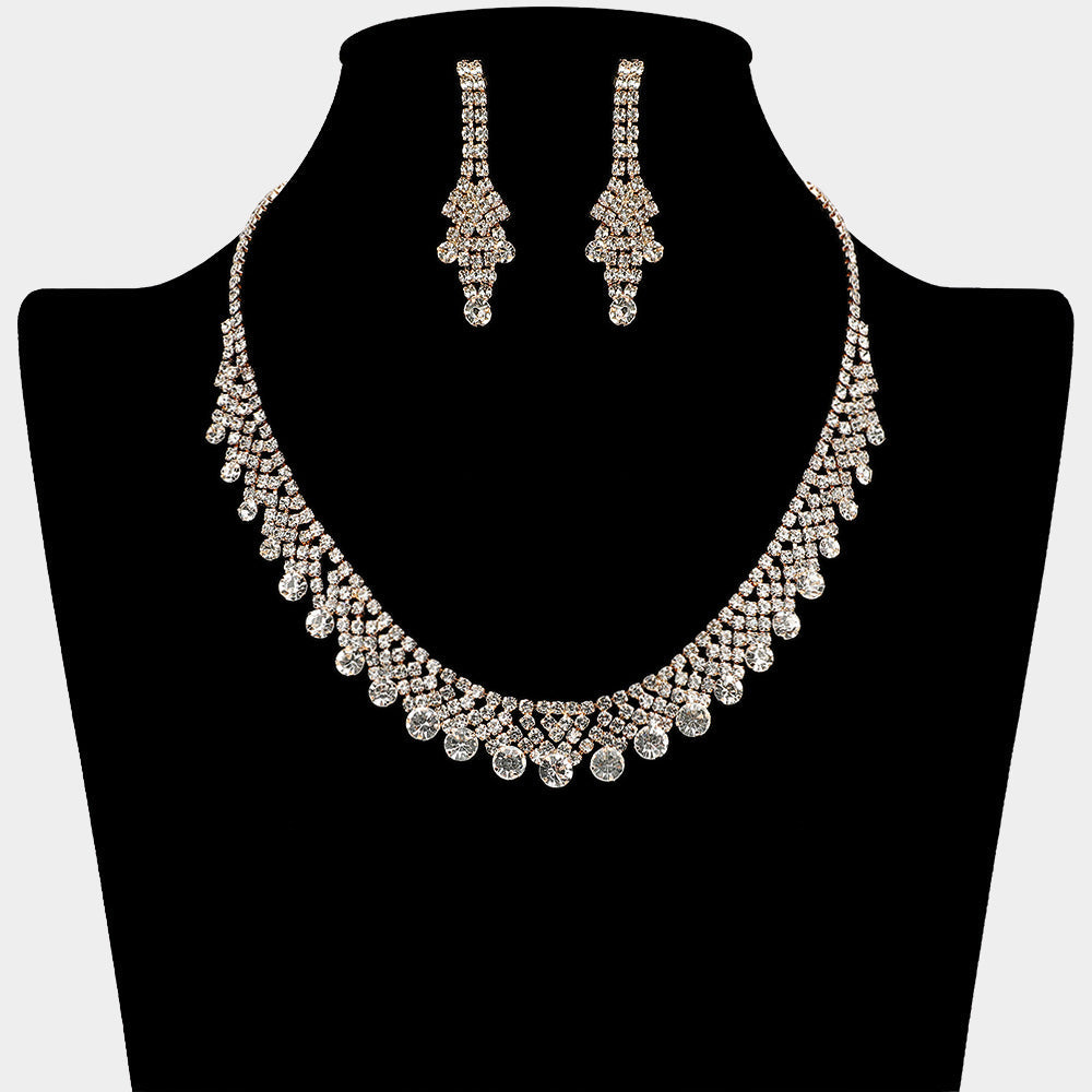 Round Stone Tip Rhinestone Paved Collar Necklace