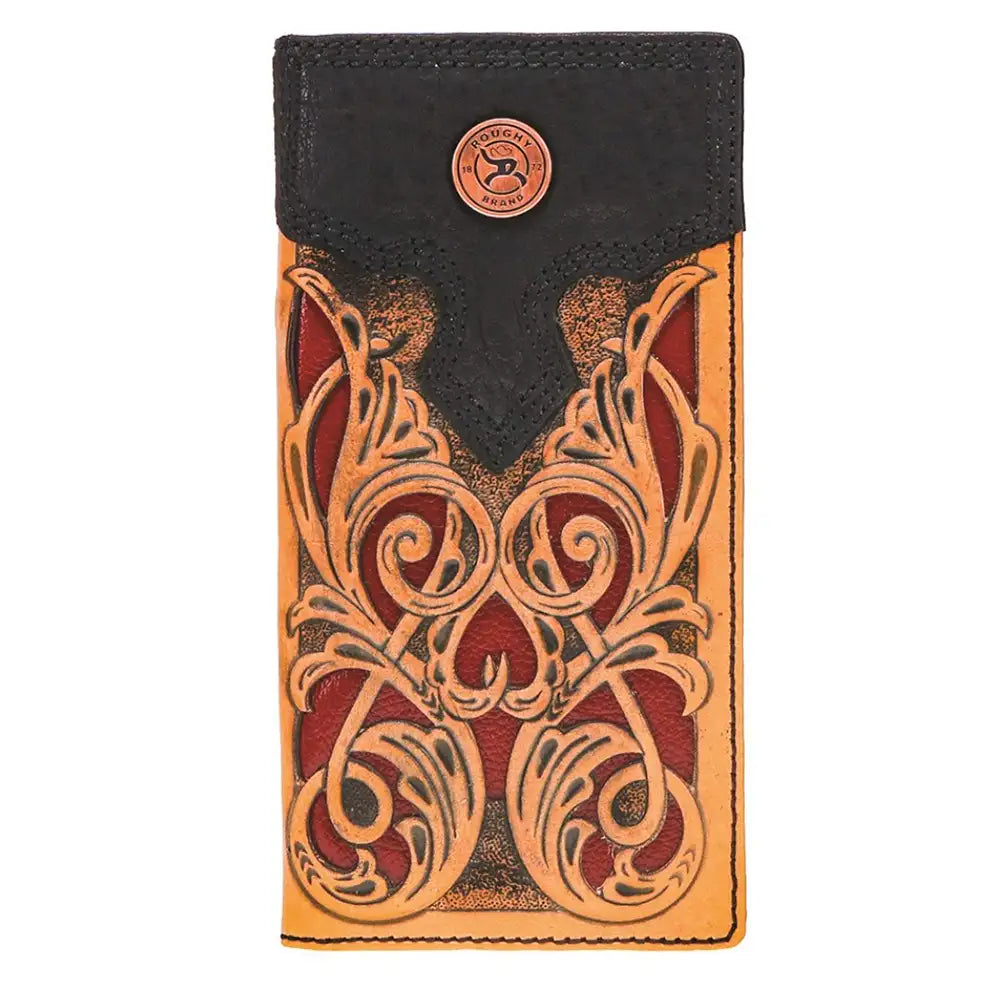 HOOey "Ryder" Grabado a Mano Rodeo Rough (Marrón Claro/Rojo) - Cartera de Rodeo para Hombre