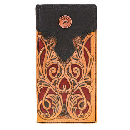 HOOey "Ryder" Grabado a Mano Rodeo Rough (Marrón Claro/Rojo) - Cartera de Rodeo para Hombre