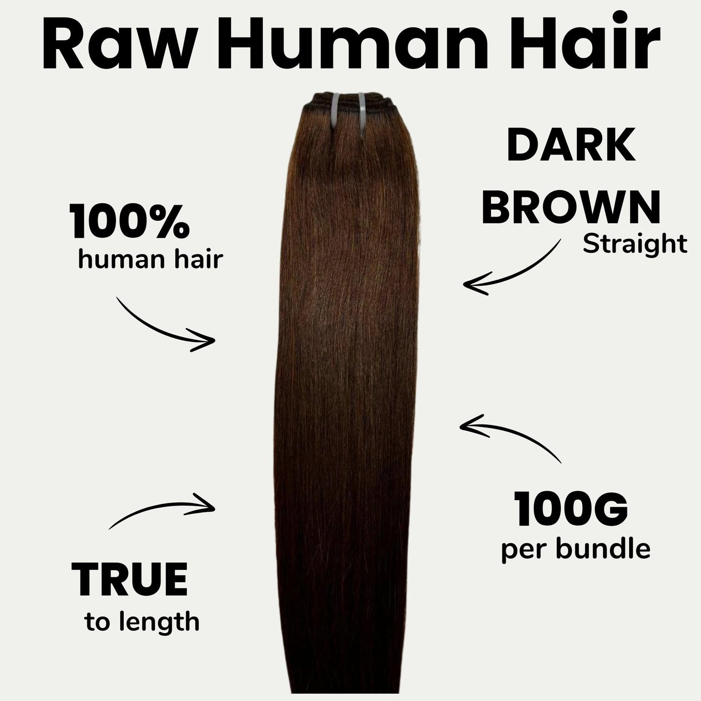 Paquetes de cabello humano 100% liso, marrón oscuro, sin procesar