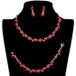 3PCS Flower Leaf Cluster Rhinestone Necklace Jewelry Set