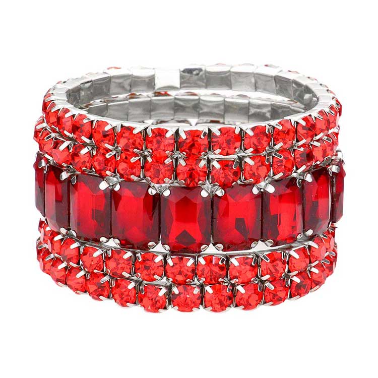 Women's 5Pcs Rectangle Round Stone Stretch Multi Layered Bracelets
