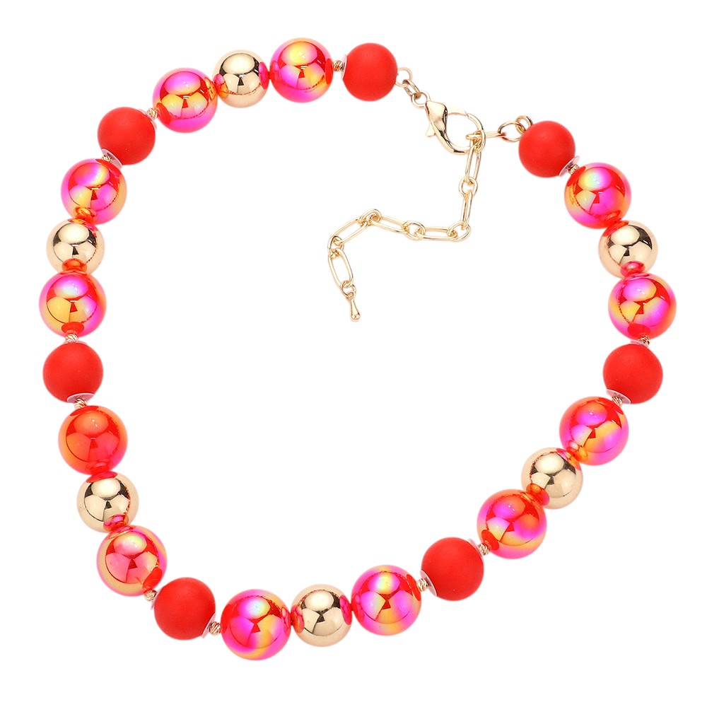 Chunky Glass Metal Ball Beaded Necklace