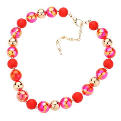Chunky Glass Metal Ball Beaded Necklace