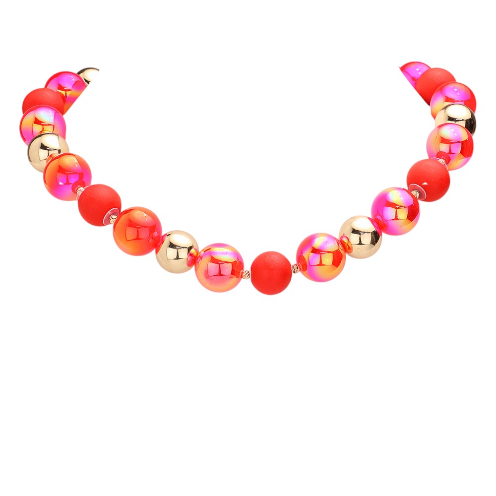 Chunky Glass Metal Ball Beaded Necklace