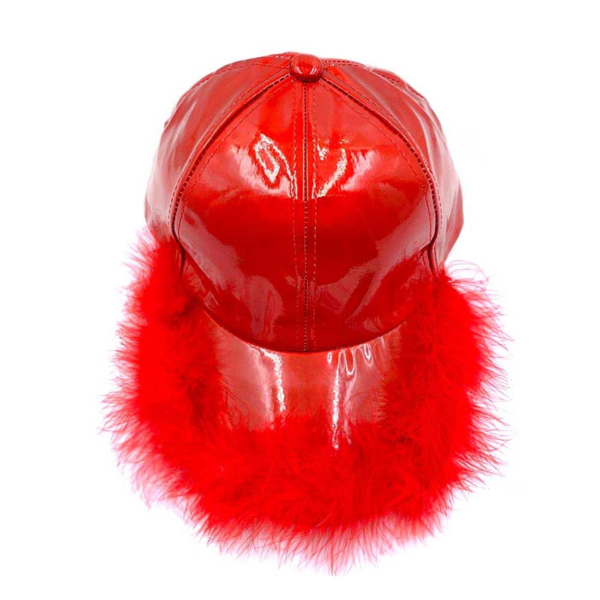 Faux Feather Trimmed Hologram Baseball Cap