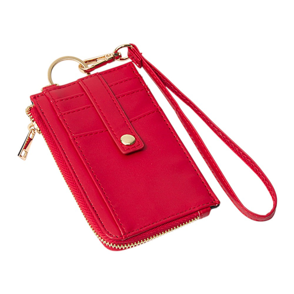 Faux Leather Basket Weave Flat Card Holder Wallet with Wristlet
