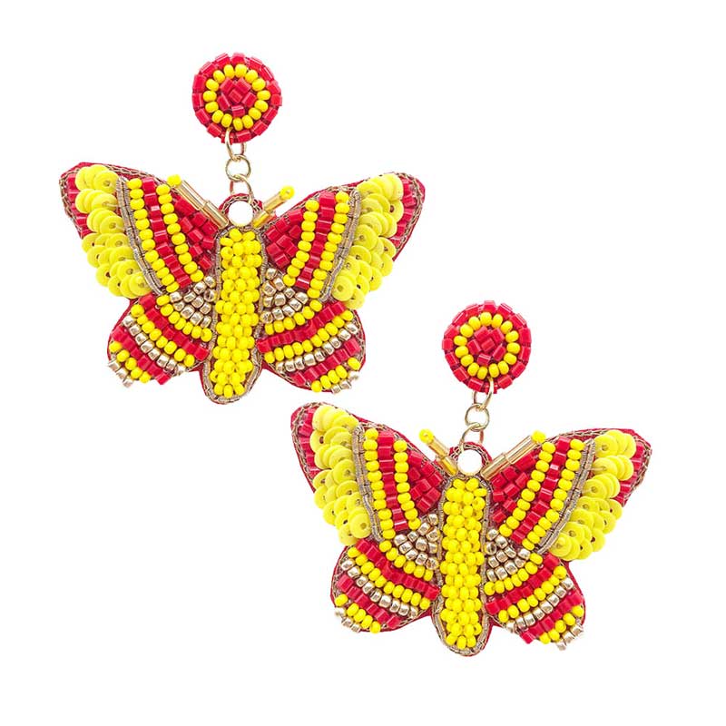 Felt Back Sequin Multi Beaded Butterfly Dangle Earrings