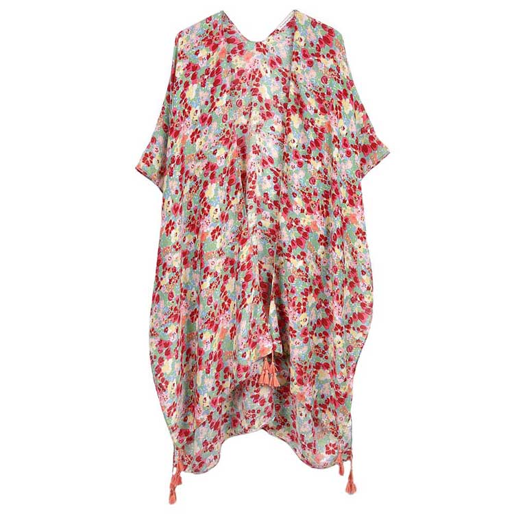 Flower Patterned Cover Up Kimono Poncho