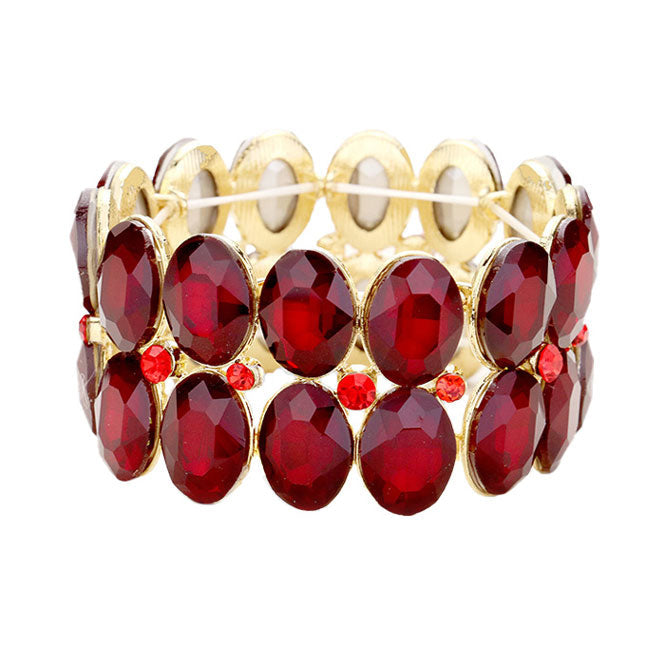 Glass Crystal Oval Stone Cluster Stretch Bracelet