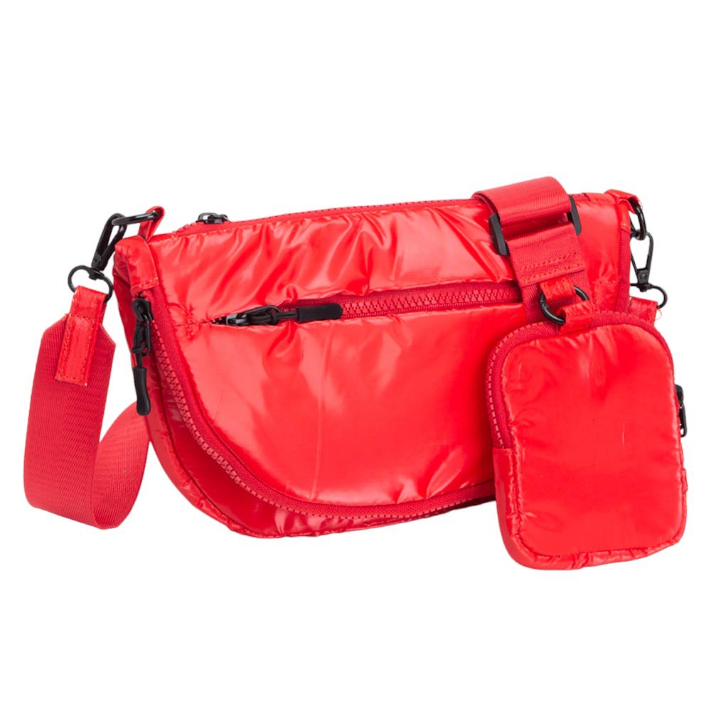 Glossy Puffer Half Moon Crossbody Bag