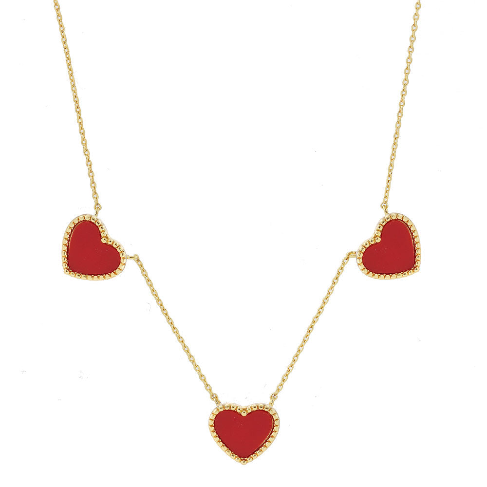 Gold Dipped Triple Heart Pendant Necklace