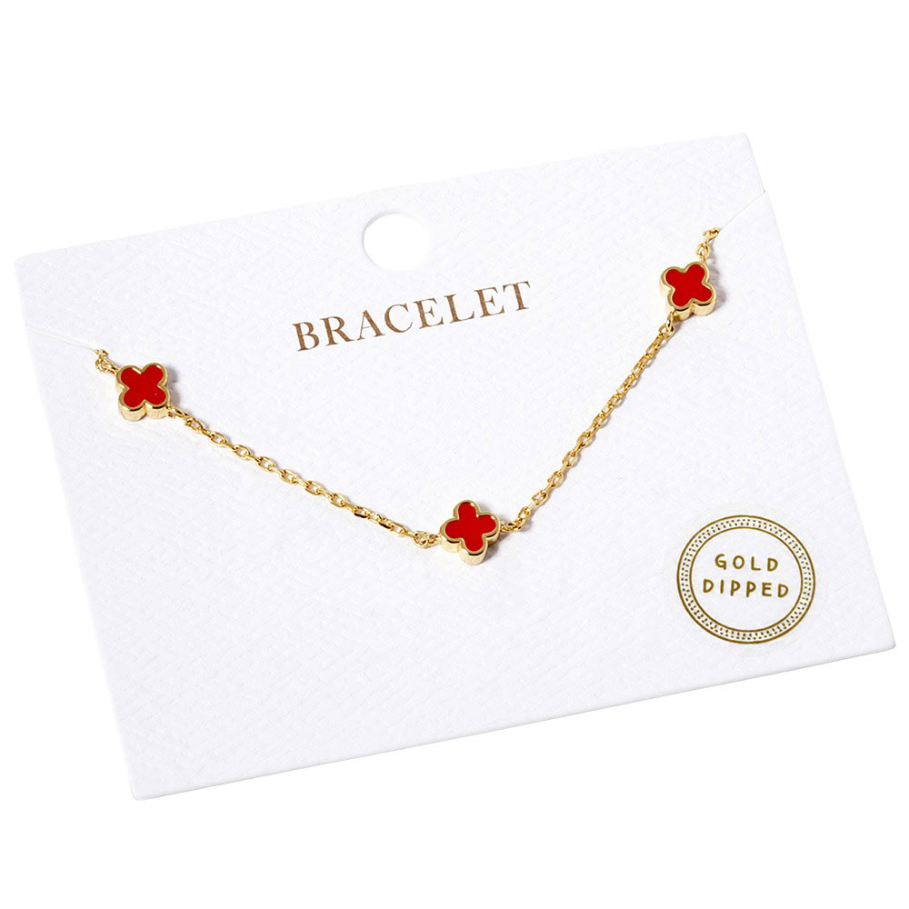 Gold Dipped Triple Quatrefoil Link Bracelet