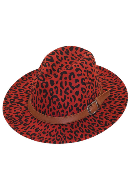 Leopard pattern fedora hat with belt