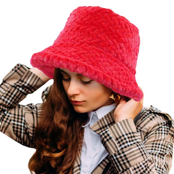 Patterned Faux Fur Solid Bucket Hat