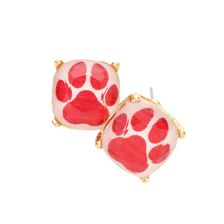 Paw Accented Square Stud Earrings