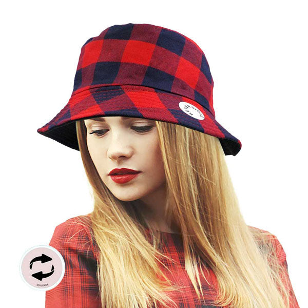 Reversible Buffalo Check Patterned Bucket Hat