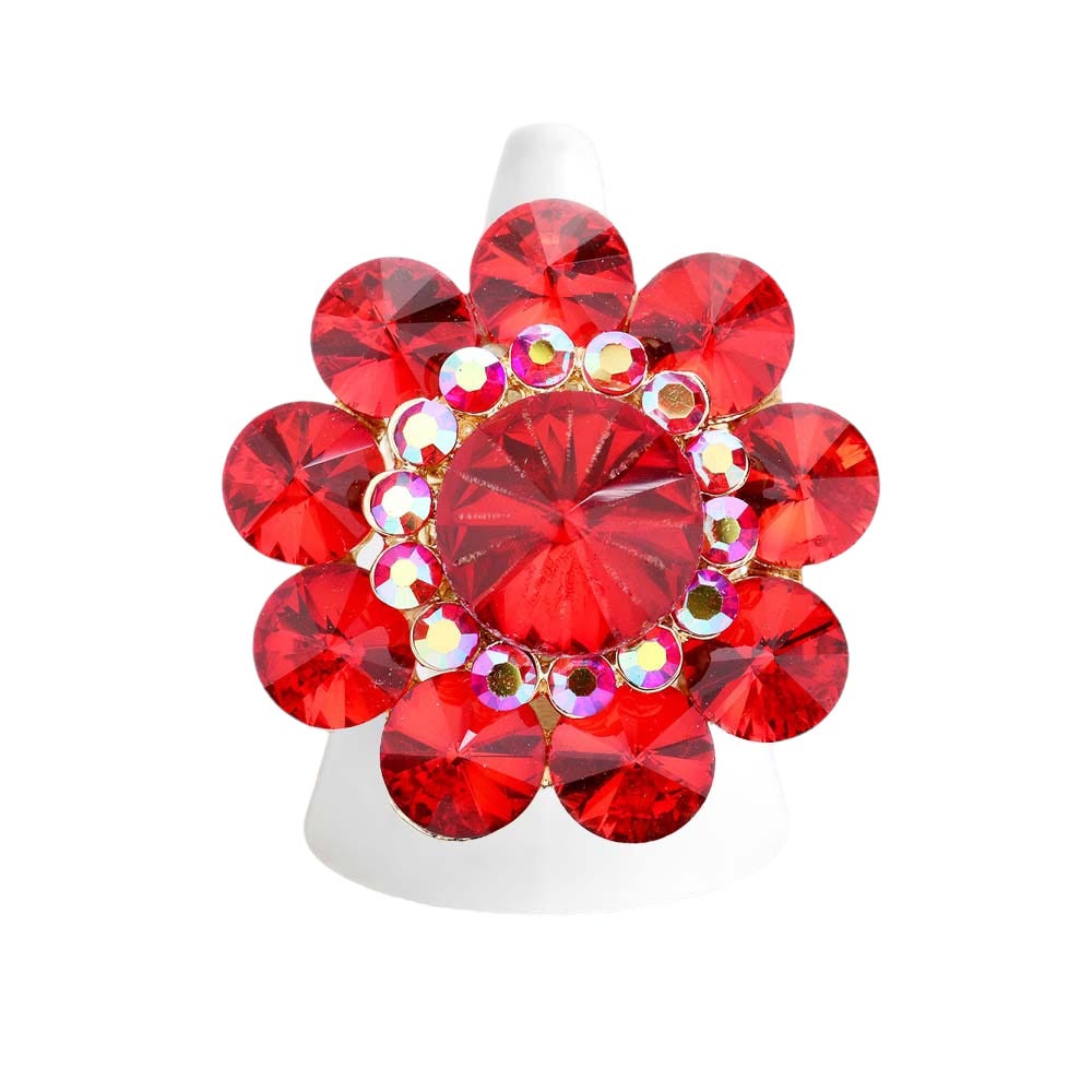 Round Crystal Flower Stretch Ring