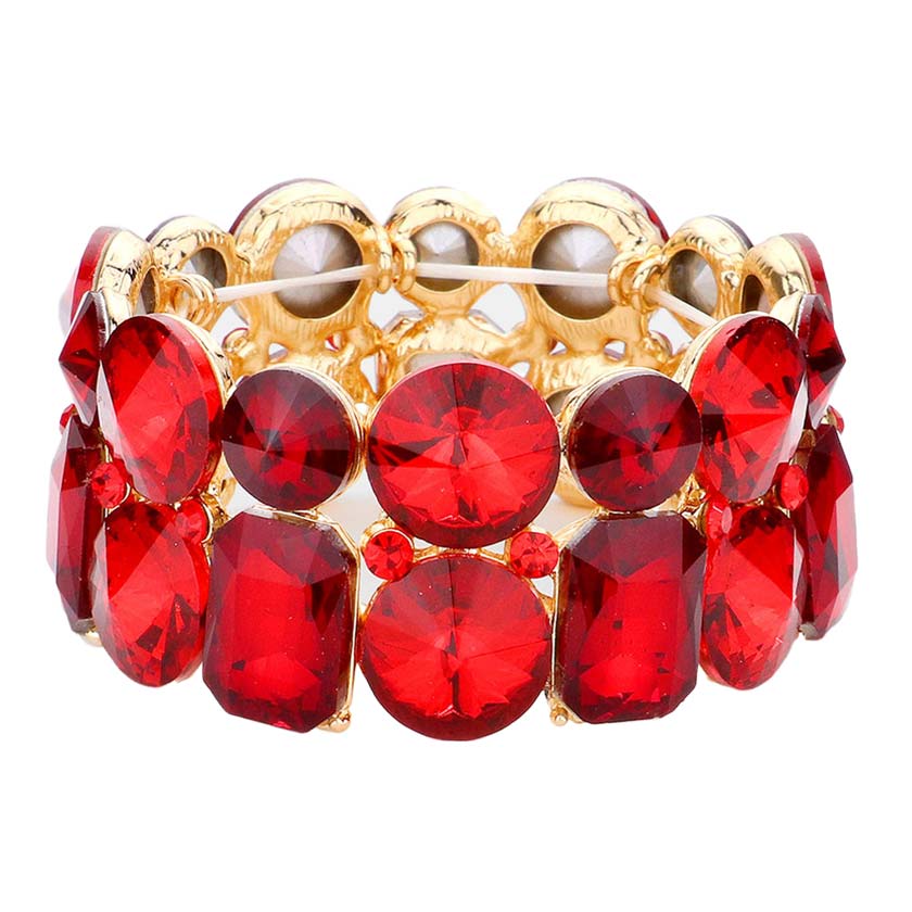 Round Emerald Cut Stone Stretch Evening Bracelet