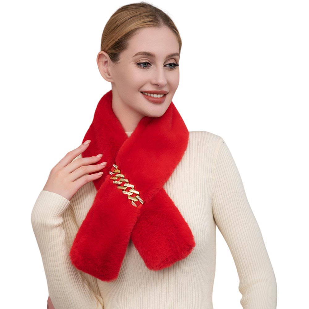 Solid Faux Fur Chain Pull Through Scarf
