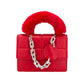 Solid Faux Fur Handle Tote Crossbody Bag
