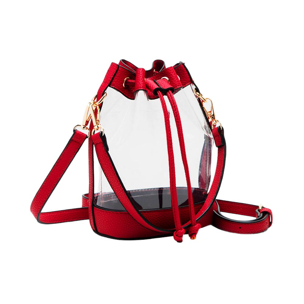 Solid Faux Leather Transparent Bucket Bag