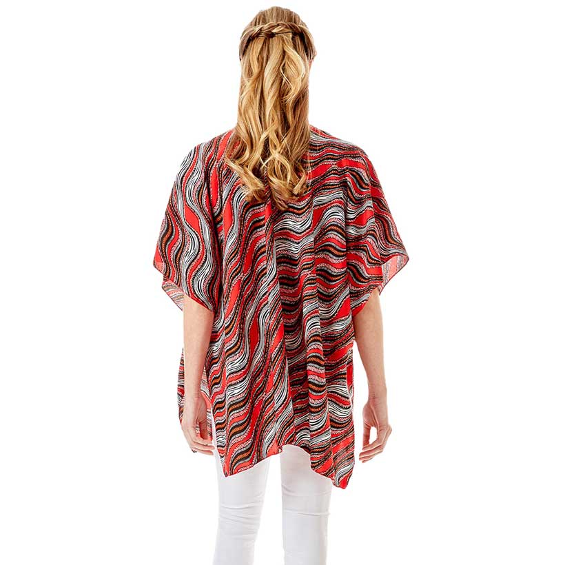 Wavy Printed Lurex Cover Up Poncho Kimono Poncho