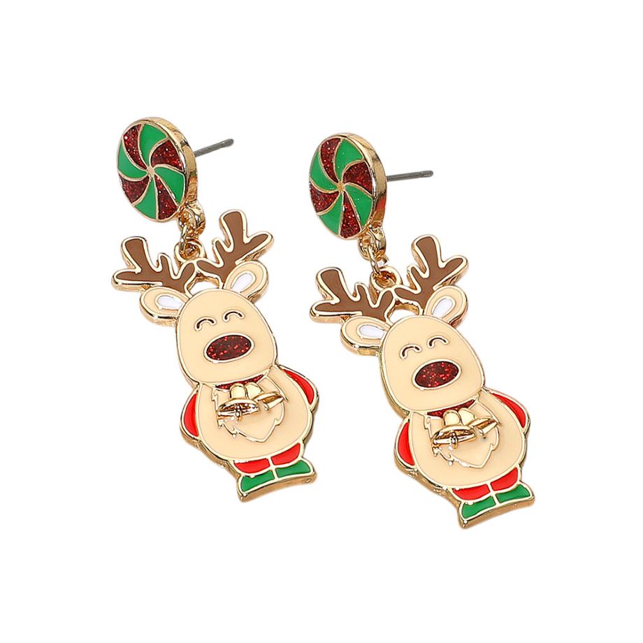 Whimsical Cute Holiday Reindeer Dangle Earrings