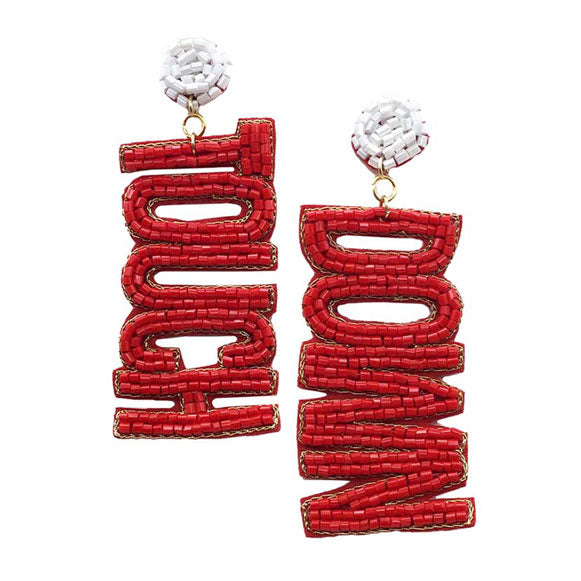 Felt Back Touch Down Message Beaded Dangle Earrings