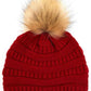 C.C Solid Ribbed Knit Beanie with Pom