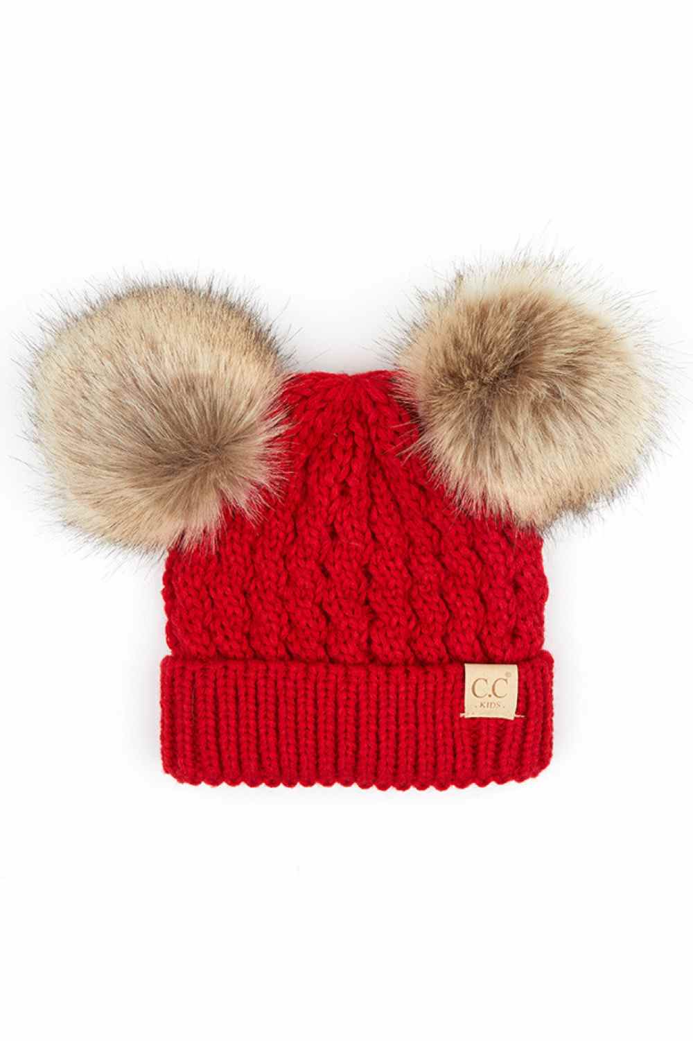 C.C kids double pom pom all over cable pattern beanie hat