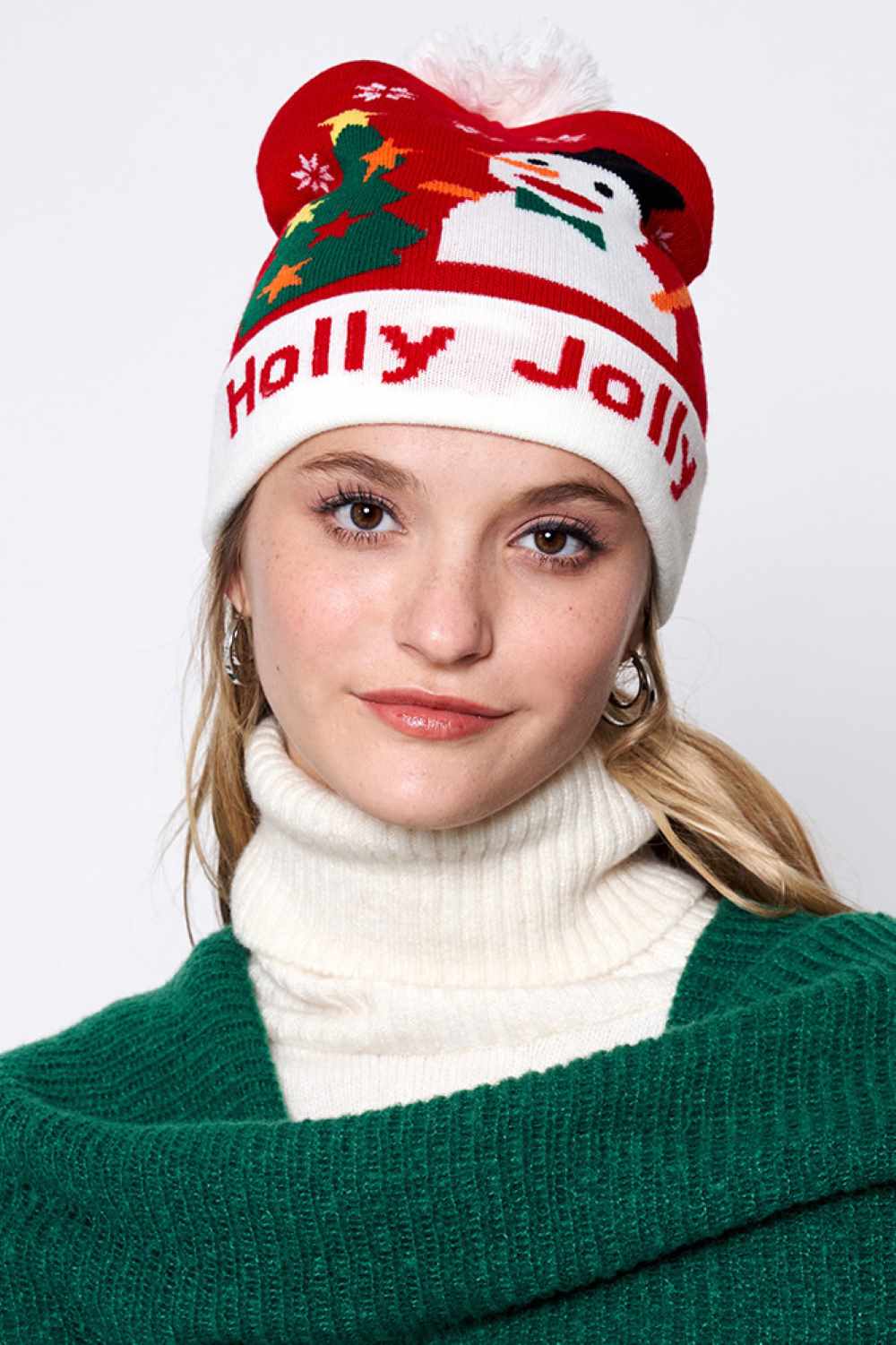 Holly Jolly Christmas Holiday Pom Beanie