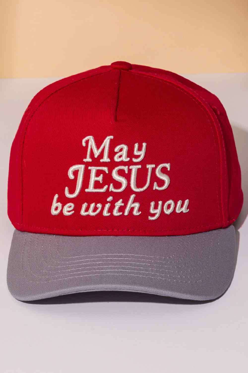 MAY JESUS BE WITH YOU Embroidered Letter Two Tone Cap