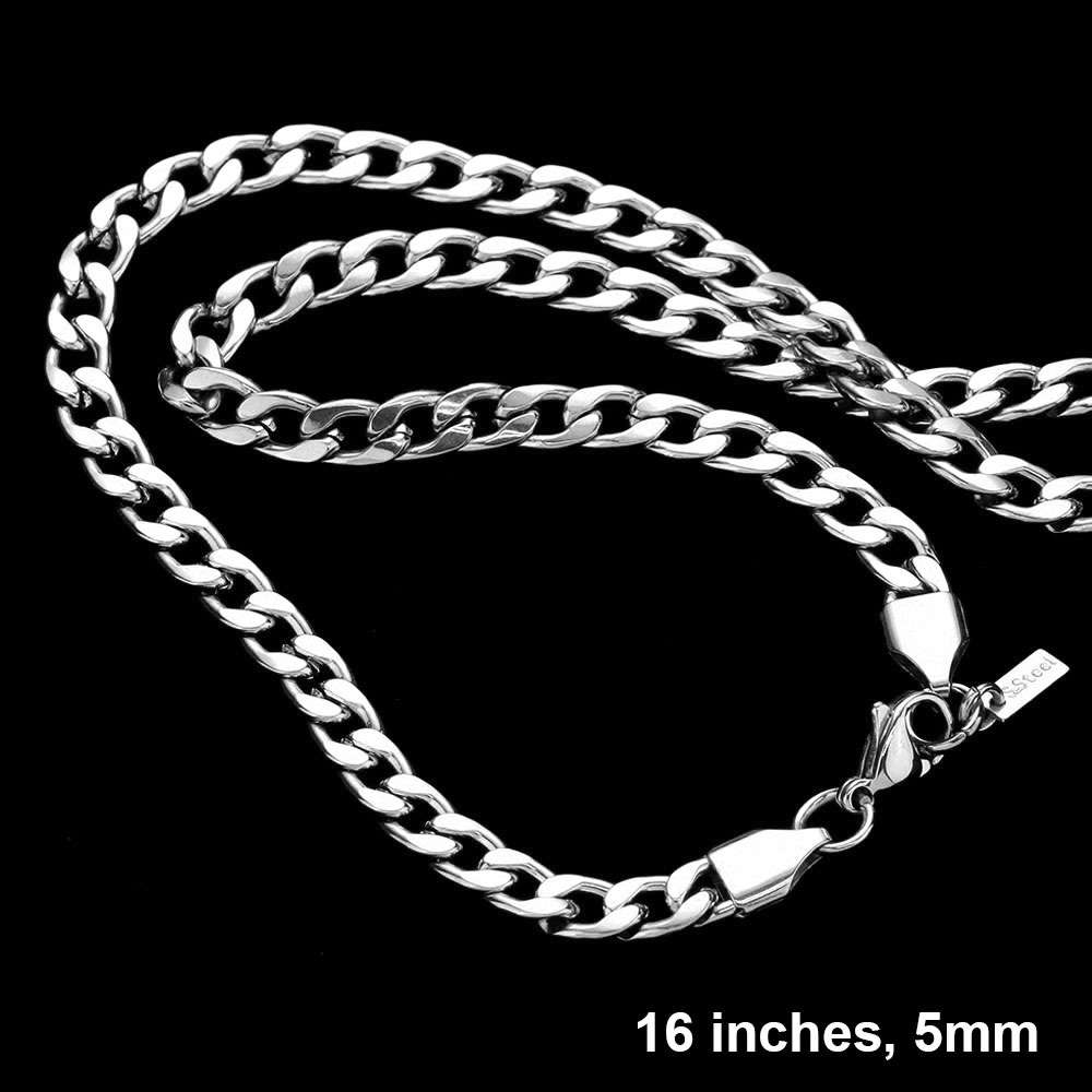 16 INCH, 5mm Stainless Steel Cuban Chain Necklace