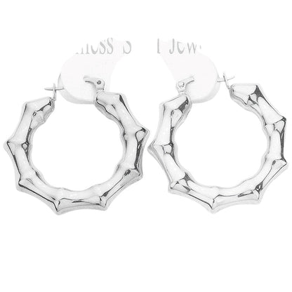 18K Gold Dipped Stainless Steel 1.5 Inch Metal Bamboo Hoop Earrings