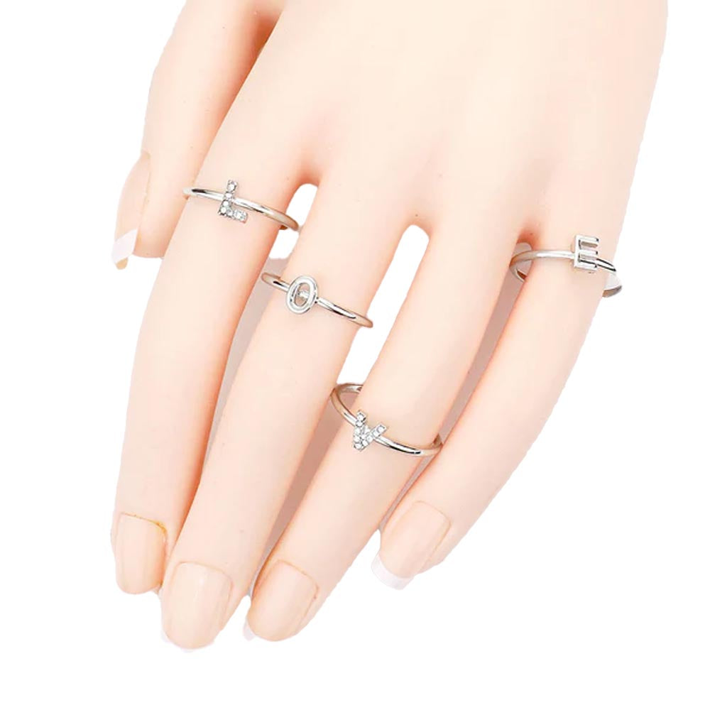 4PCS - LOVE Rhinestone Embellished Message Rings