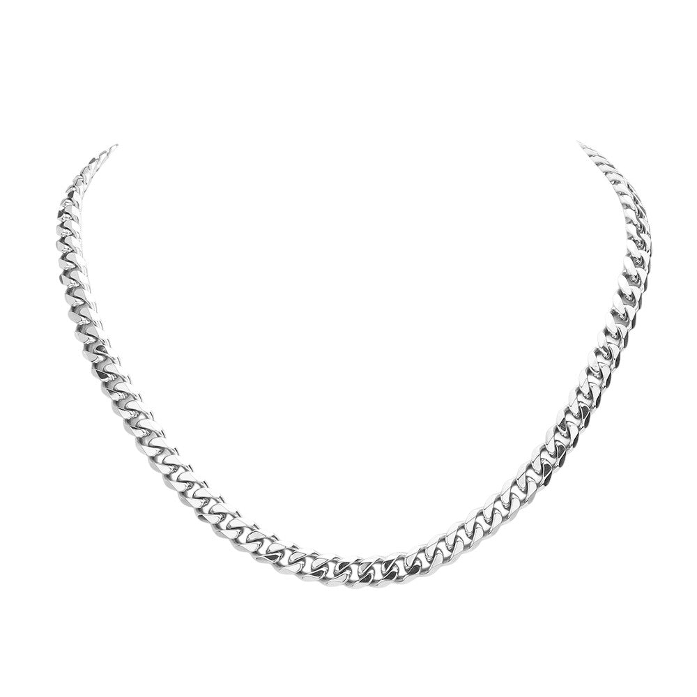 6 Diamond Cut Stainless Steel 18 Inch 8mm Cuban Chain Necklace