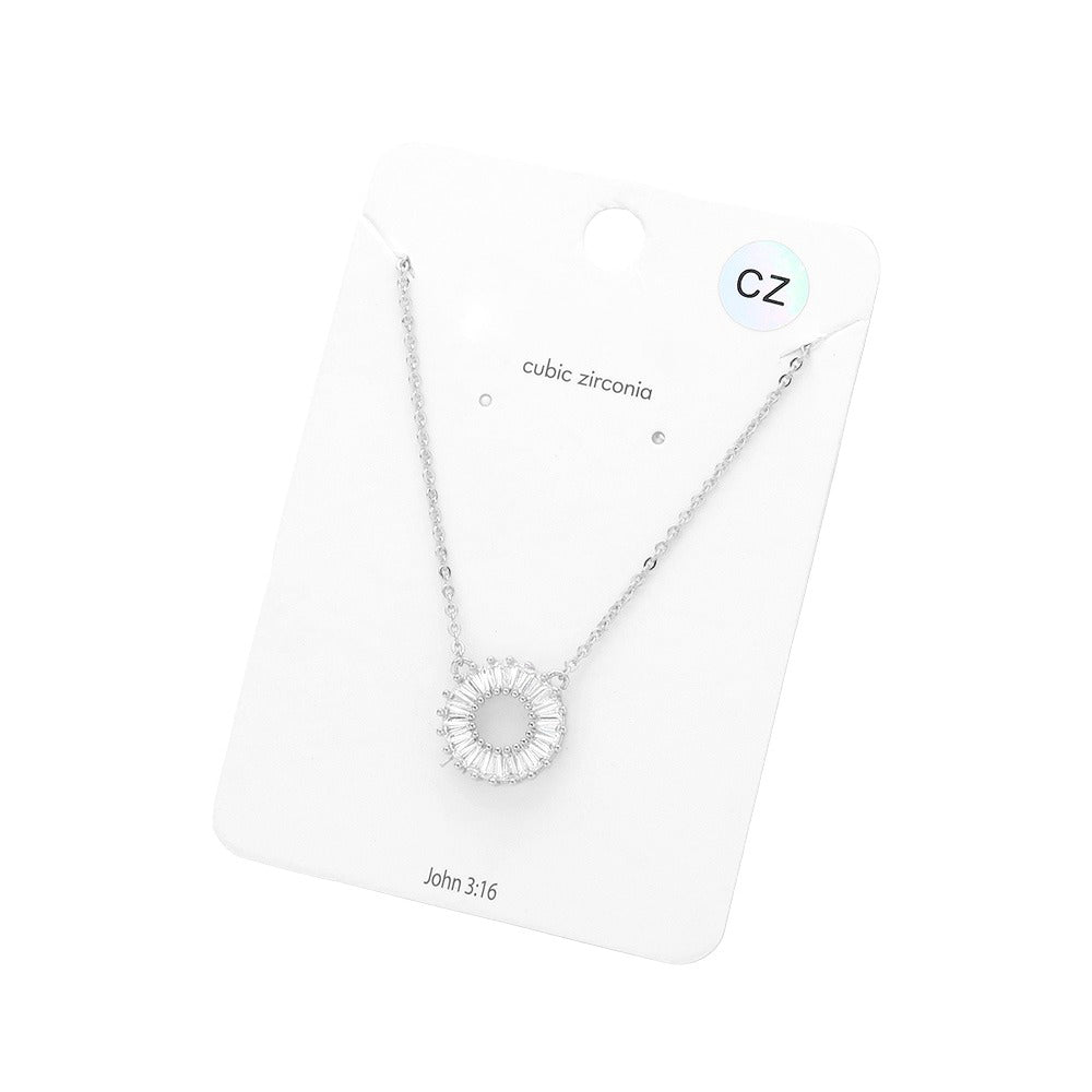 CZ Embellished Open Circle Pendant Necklace