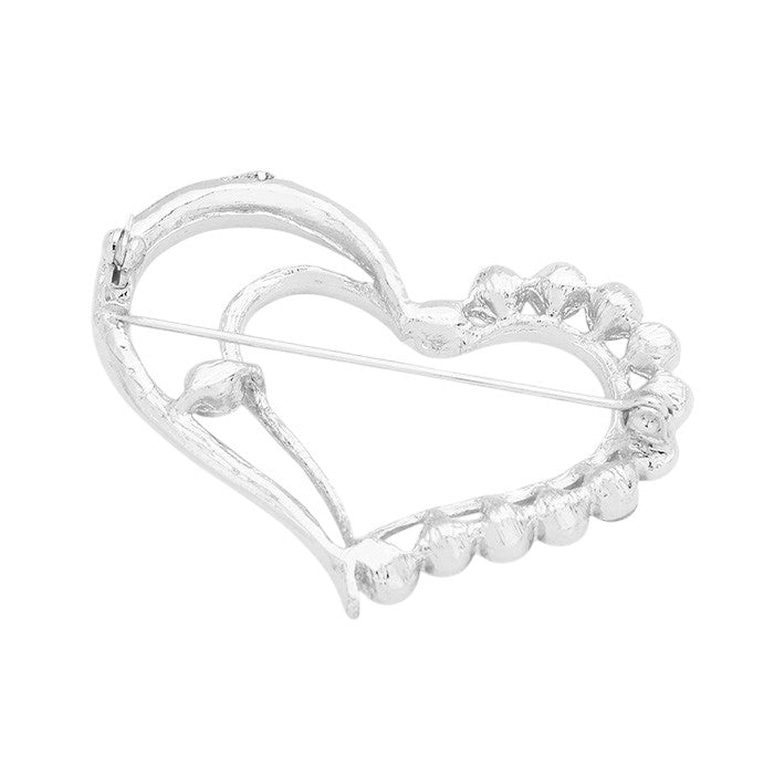 Stone Trimmed Heart Pin Brooch