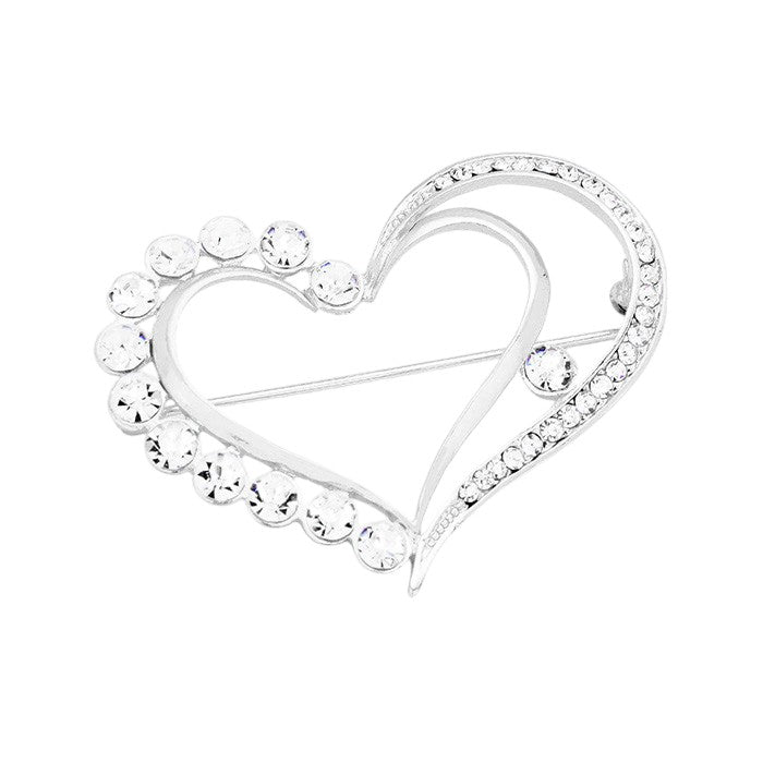 Stone Trimmed Heart Pin Brooch