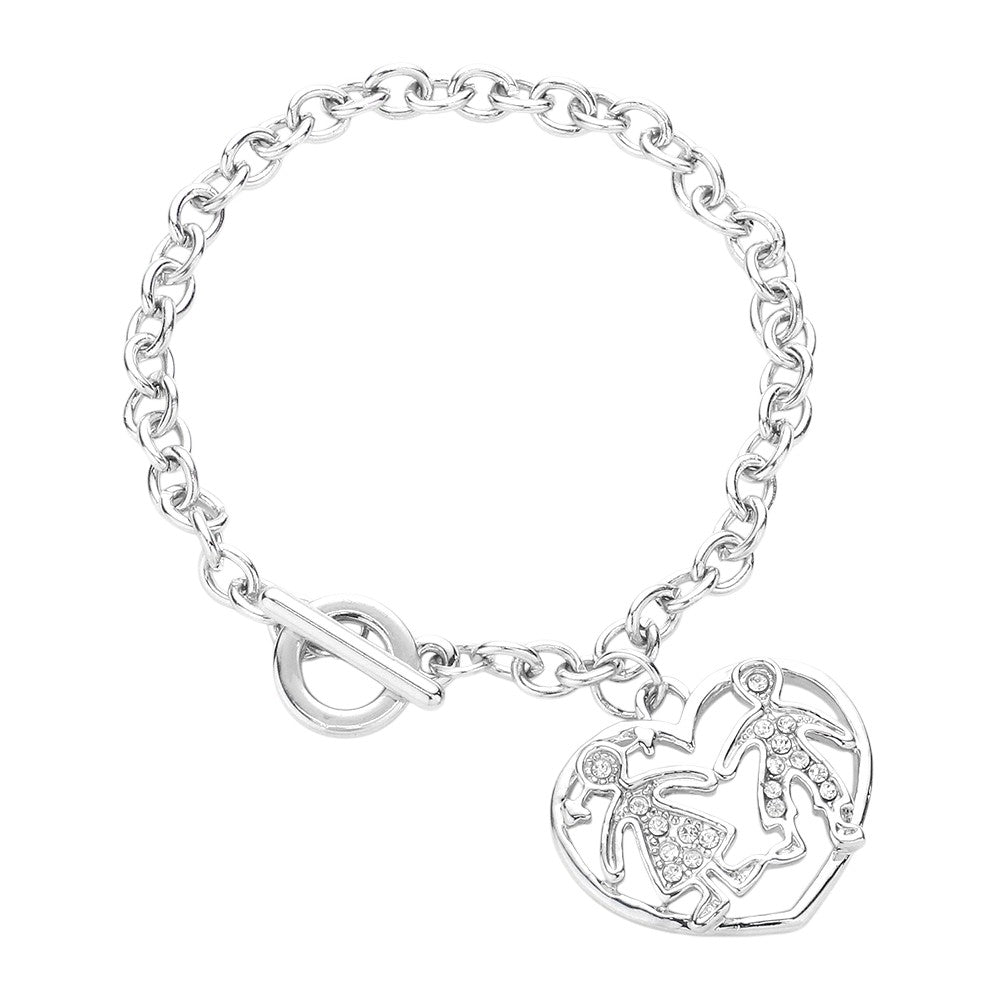 Couple Accented Heart Charm Toggle Bracelet