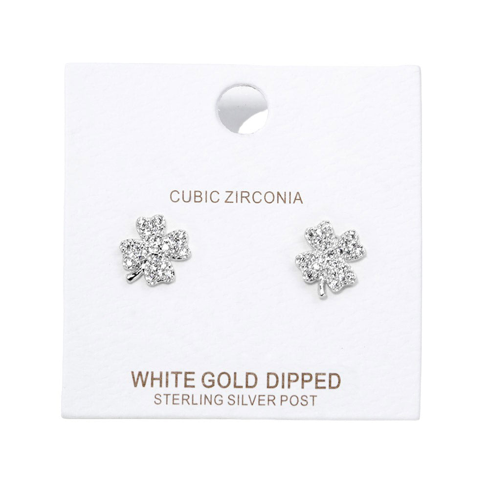 Cubic Zirconia Clover Stud Earrings