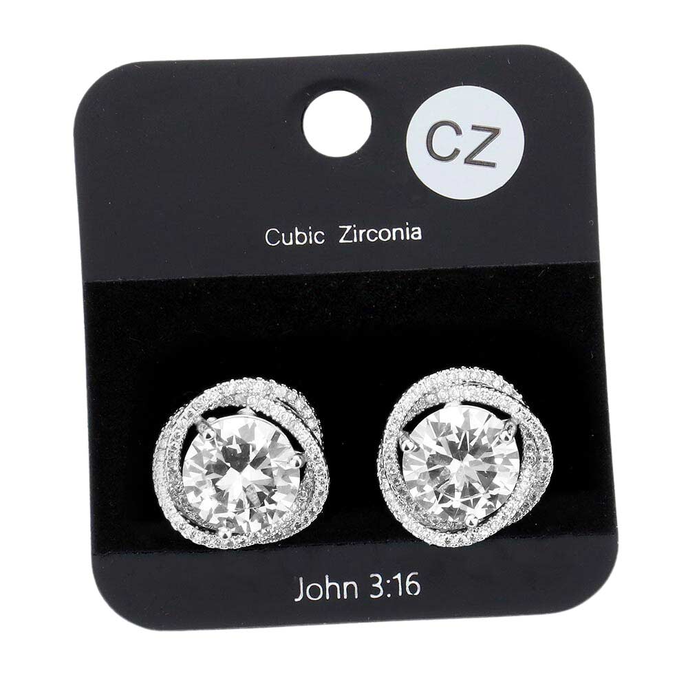 Cz Round Accented Stud Evening Earrings