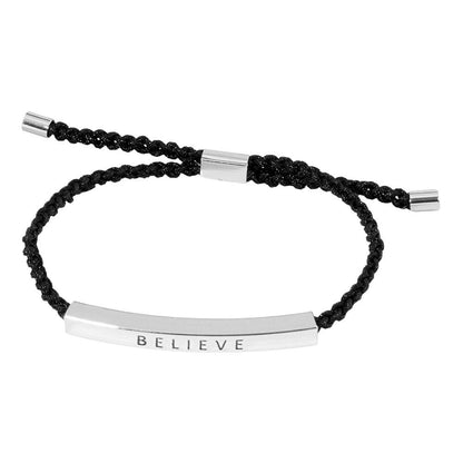 Gold Dipped Believe Message Bar Rope Pull Tie Bracelet